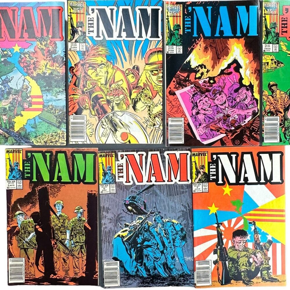 Marvel 'The Nam Comic Book Lot of 7 Jan 1986 - June 1987 Vintage Comic Book Lot